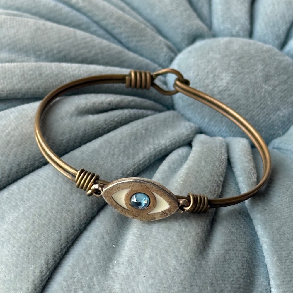 Evil Eye Bangle Bracelet Brass or Copper (6.5") Boho Vibes